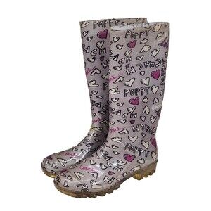 VTG Coach Womens Rain Boots Pixy Poppy Hearts Y2K Graffiti Whimsy Quirky Size 7